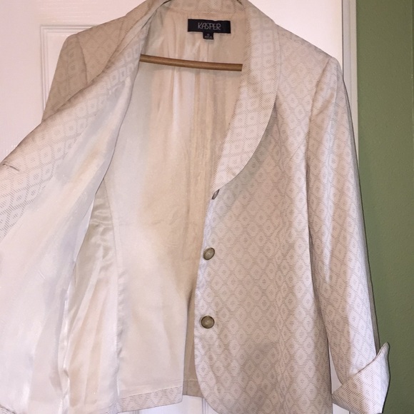 Beige Brwn Geometric pattern Blazer KASPER 14 Suit - Picture 2 of 8